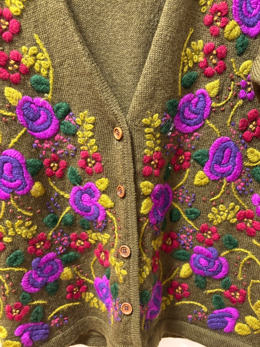 Spanner Imports Embroidered VINTAGE Cardigan – Olive Green – Size M - Picture 9 of 11